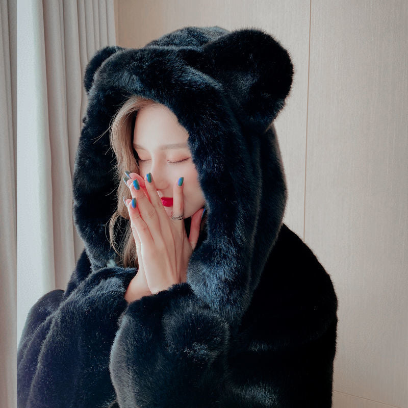 Women's Hooded Thickened Plush Winter Coat