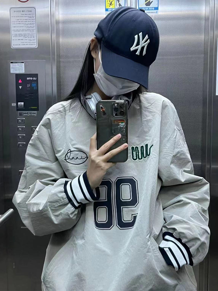 Women's V-Neck Baseball Pullover Sweater Jacket