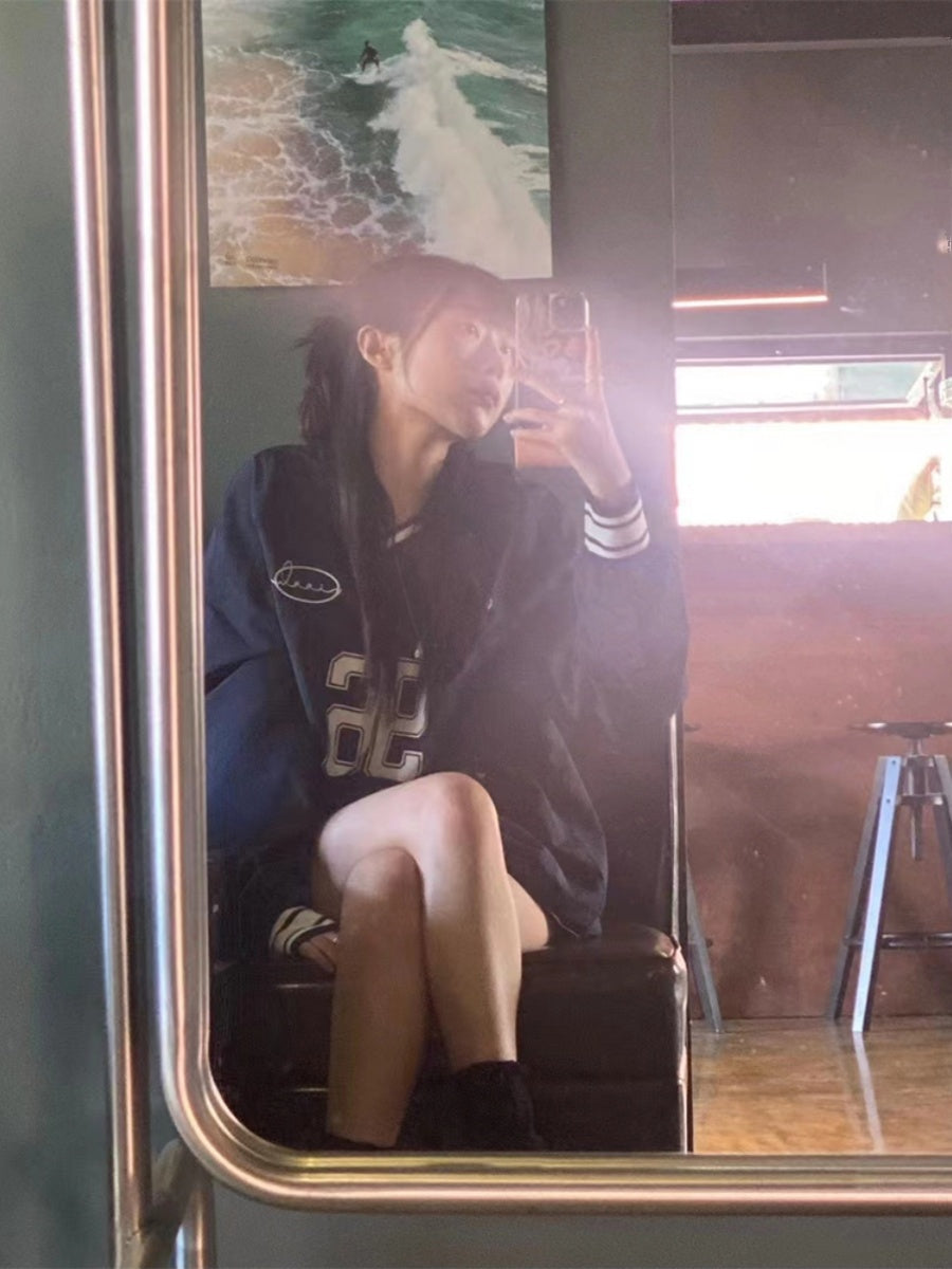 Women's V-Neck Baseball Pullover Sweater Jacket