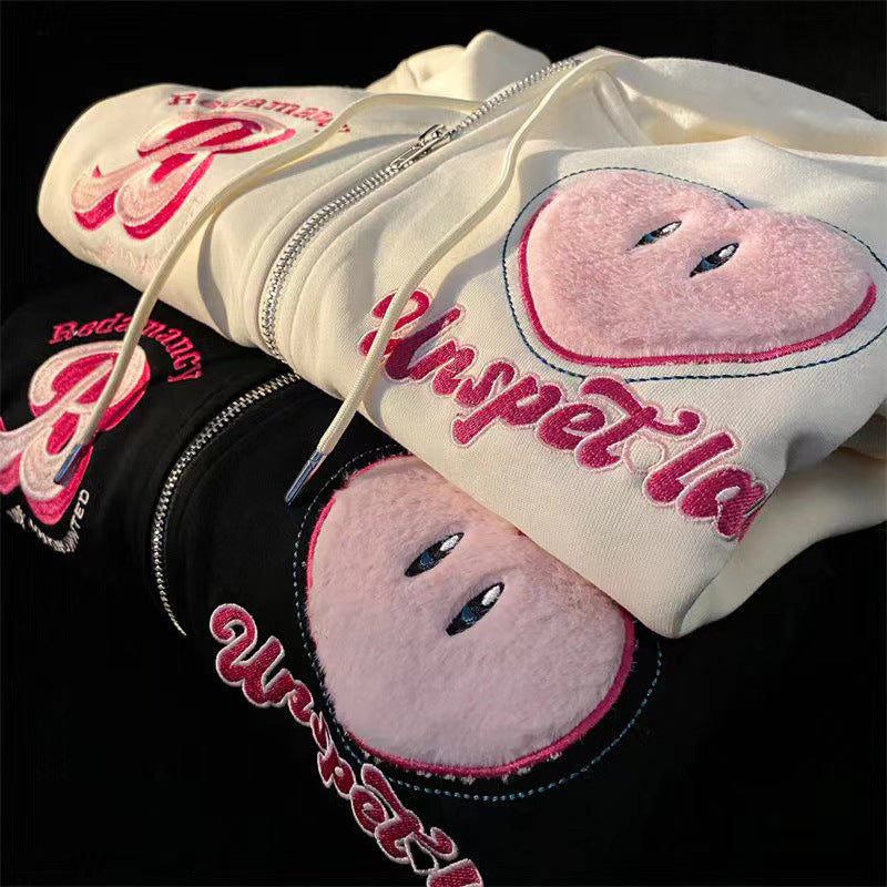 Women's Embroidered Zipper Hooded Cardigan Sweater