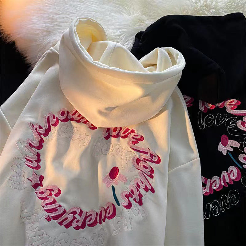 Women's Embroidered Zipper Hooded Cardigan Sweater