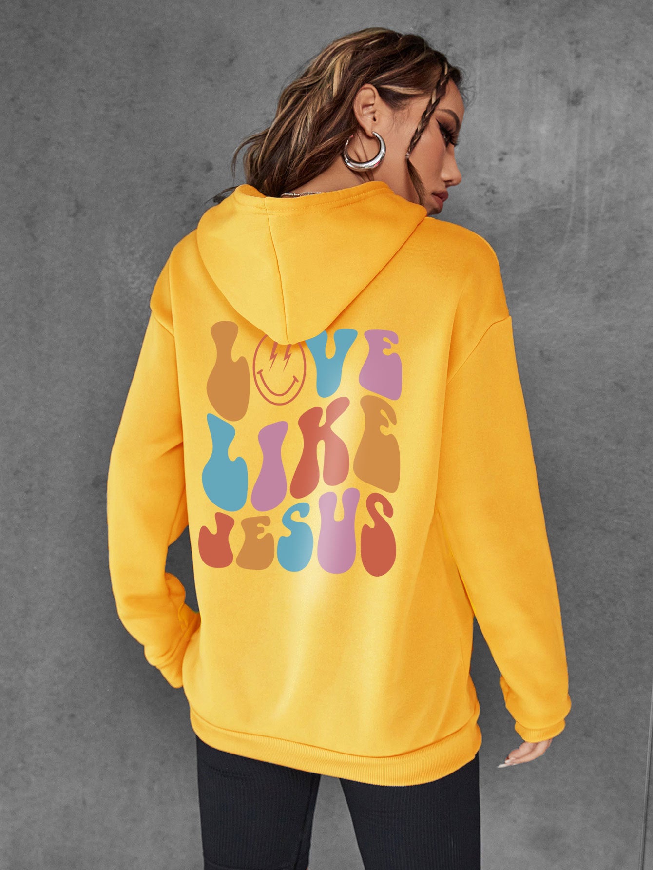 Women's Letter Print Pocket Drawstring Hoodie