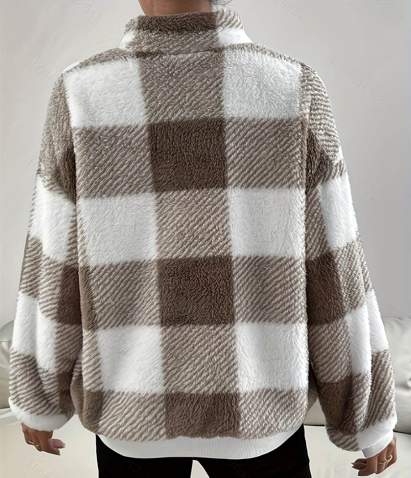 Women's Buffalo Plaid Off-Shoulder Half-Zip Sweater