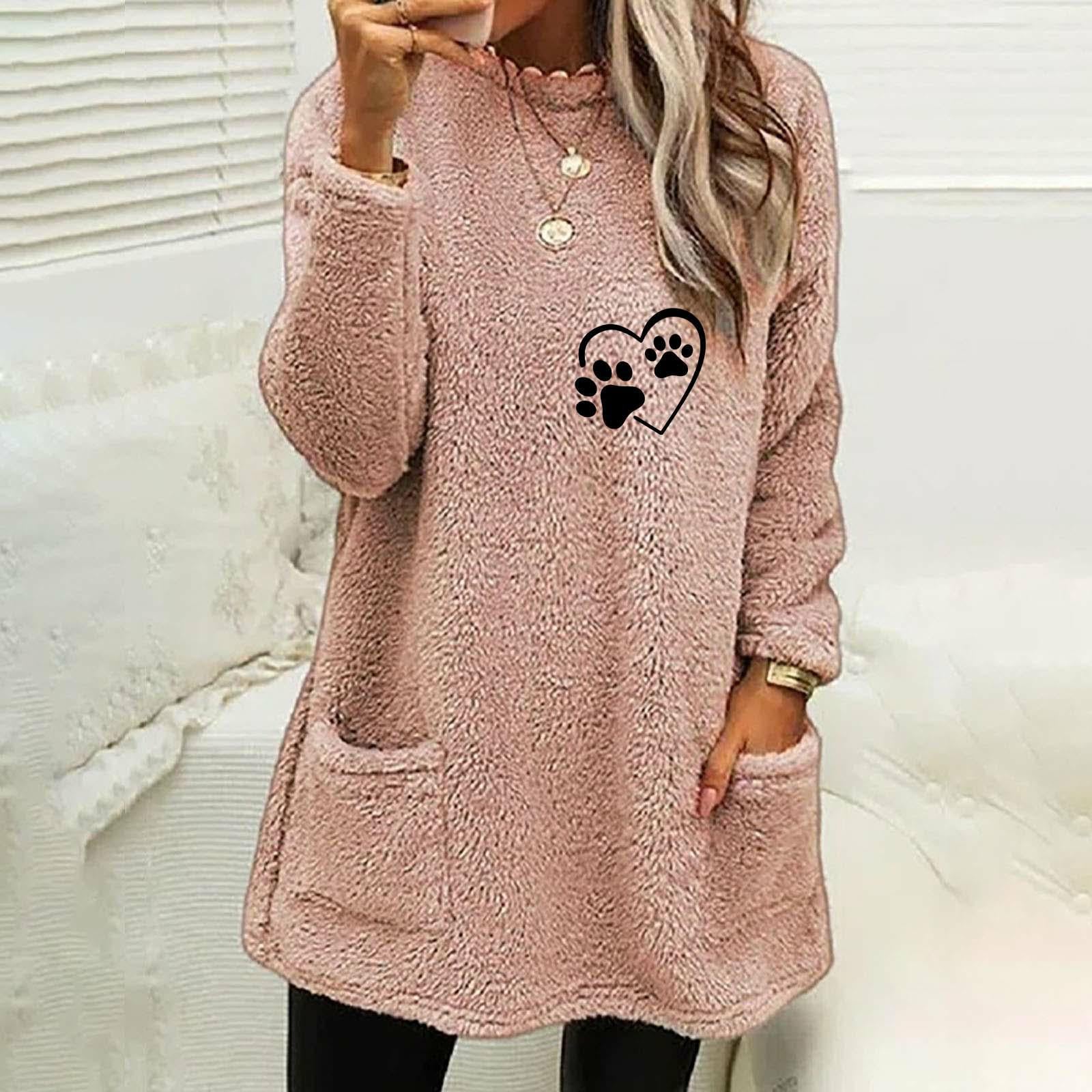 Cozy Velvet Love Print Sweatshirt for Women