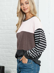 Women's Colorblock Striped Long Sleeve Knit Pullover