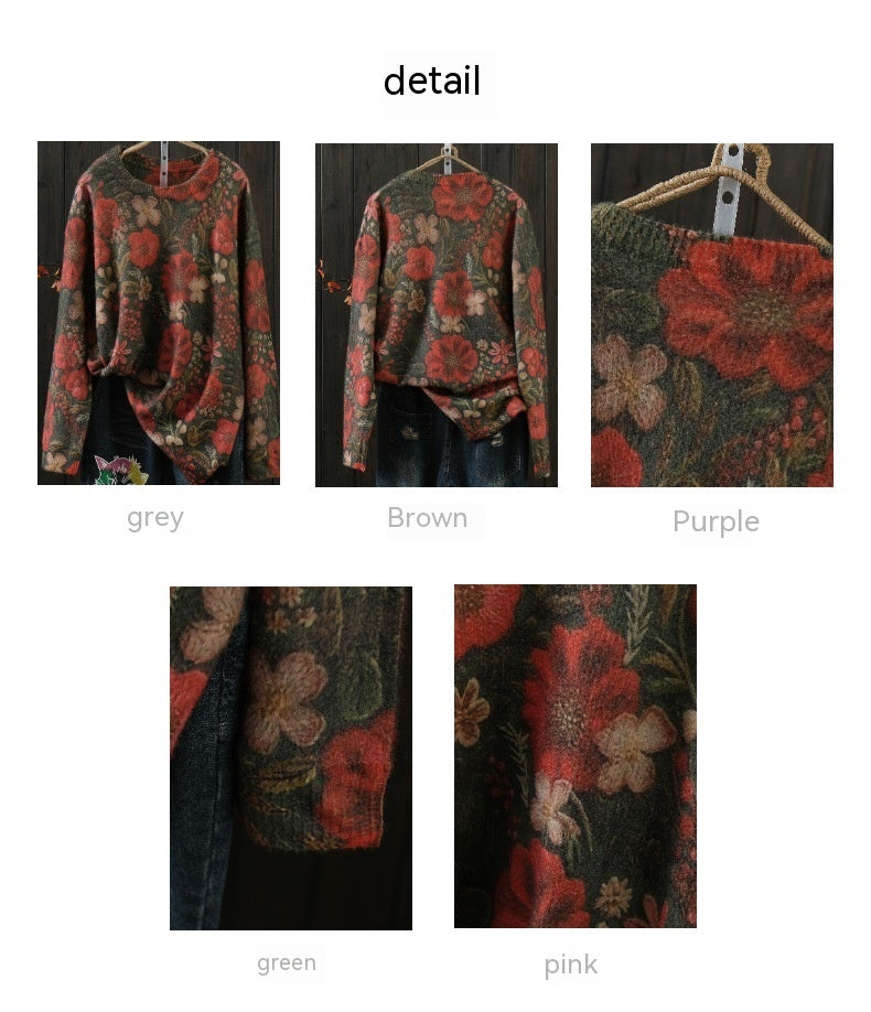 Plus Size Knit Pullover Sweater Loose Retro Outerwear