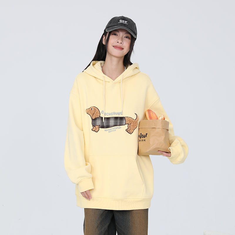 Cute Sausage Dog Embroidered Pullover Hoodie