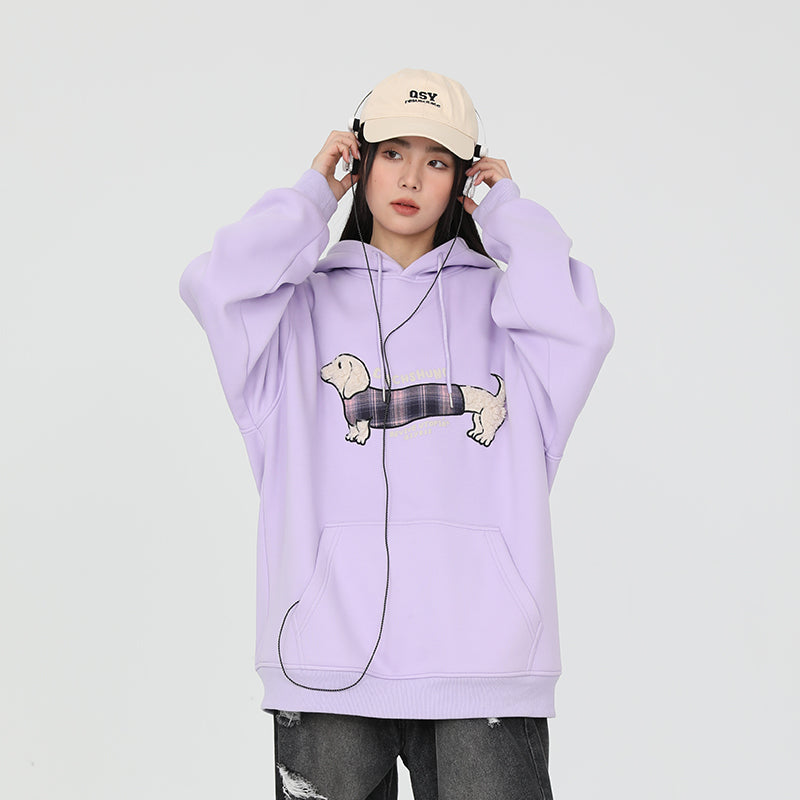 Cute Sausage Dog Embroidered Pullover Hoodie