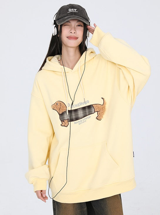 Cute Sausage Dog Embroidered Pullover Hoodie