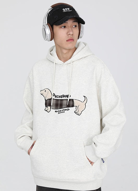 Cute Sausage Dog Embroidered Pullover Hoodie