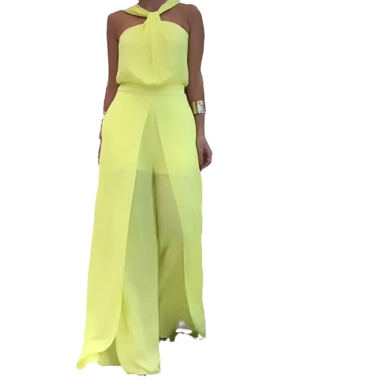 Women's Solid Color Wide Leg Casual Jumpsuit