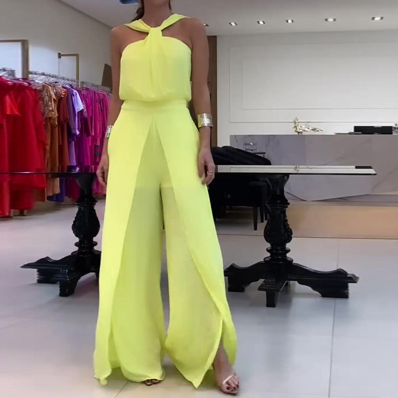 Women's Solid Color Wide Leg Casual Jumpsuit
