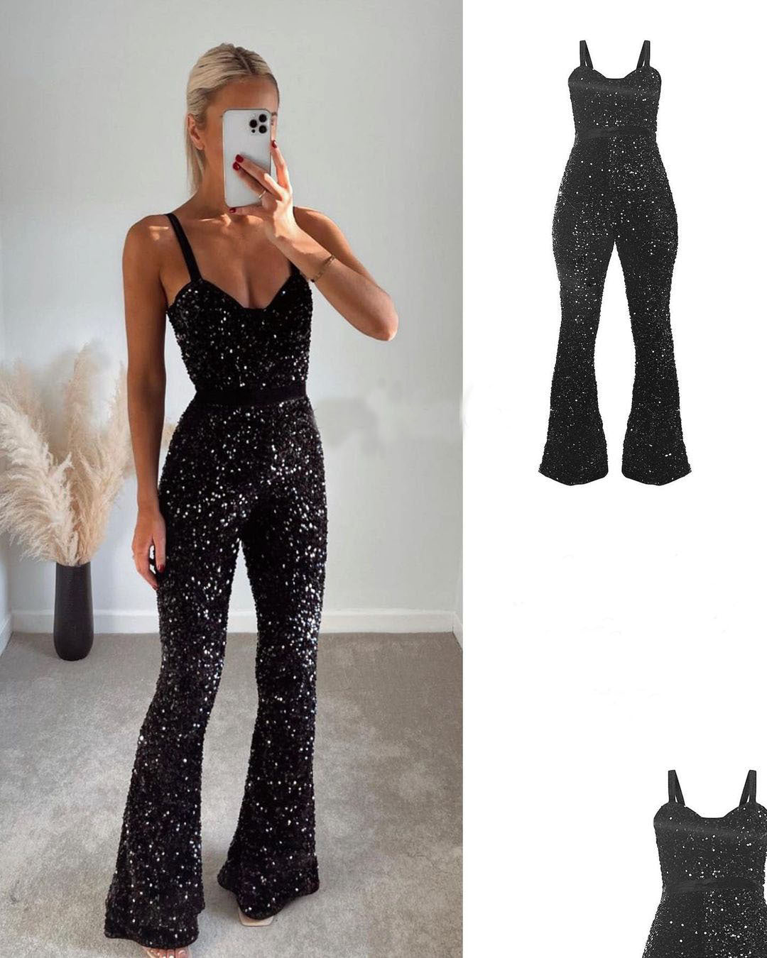Sequin Flared Jumpsuit Sleeveless Party Romper