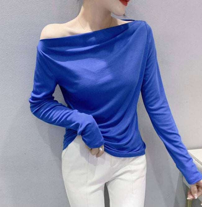 Off-Shoulder Pleated Slimming Top for Chic Commuting