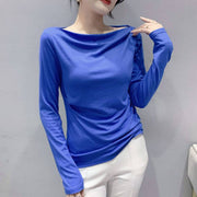 Off-Shoulder Pleated Slimming Top for Chic Commuting
