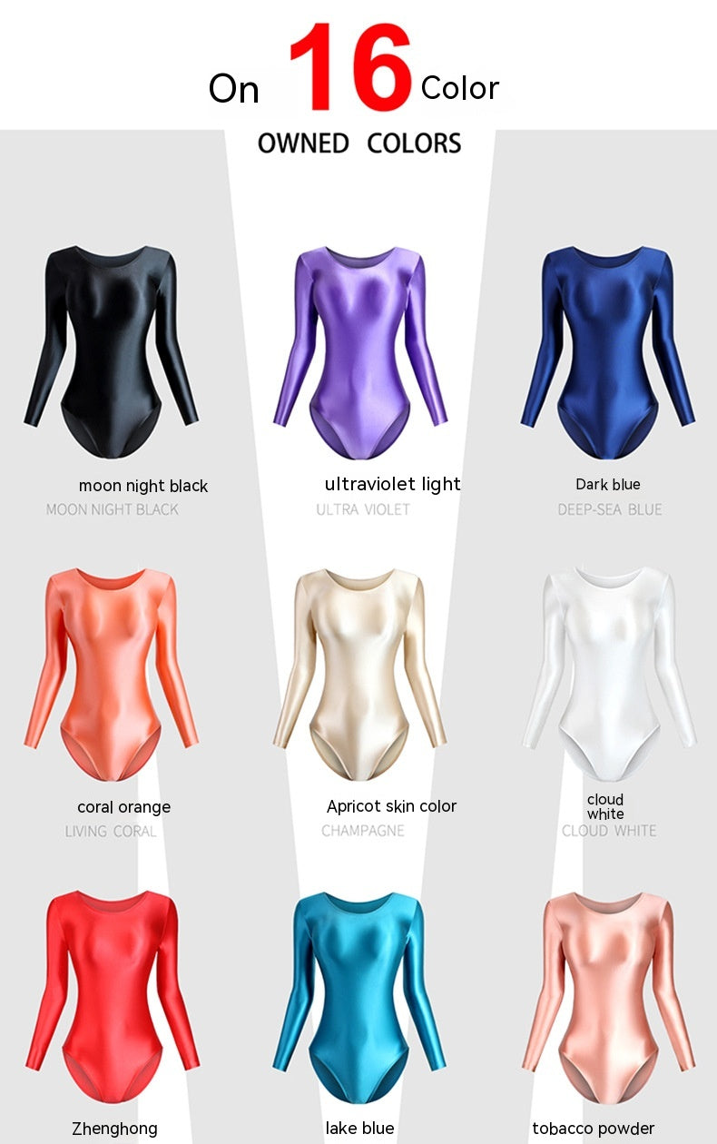Women's Glossy Silk One-Piece Swimsuit Solid Color