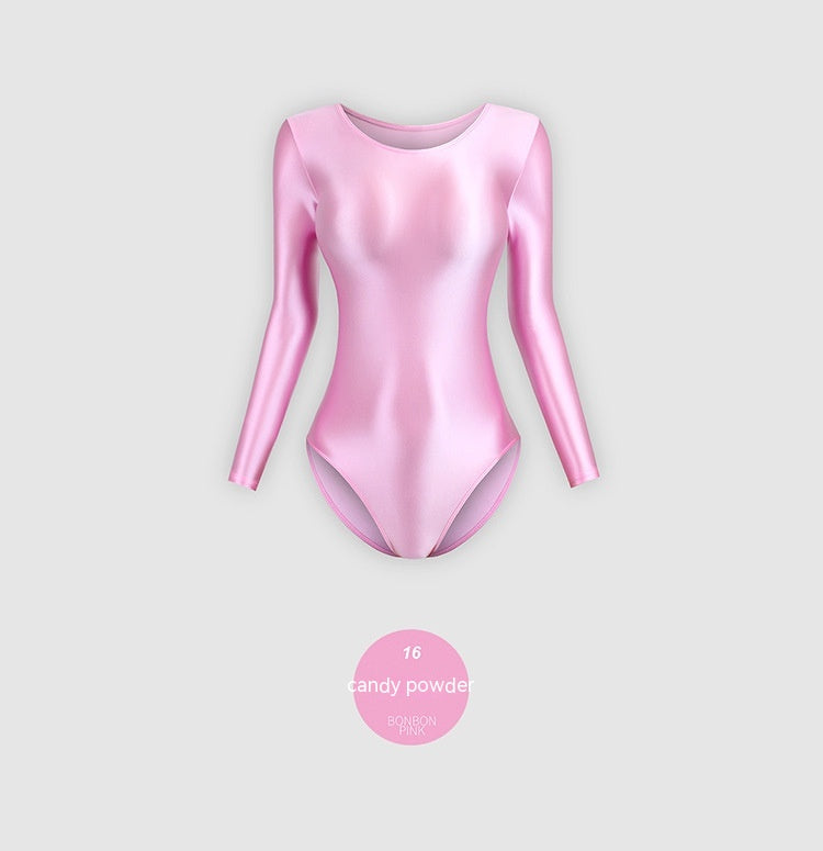 Women's Glossy Silk One-Piece Swimsuit Solid Color