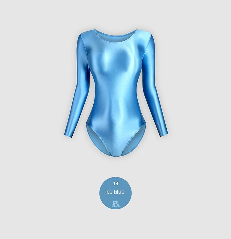 Women's Glossy Silk One-Piece Swimsuit Solid Color