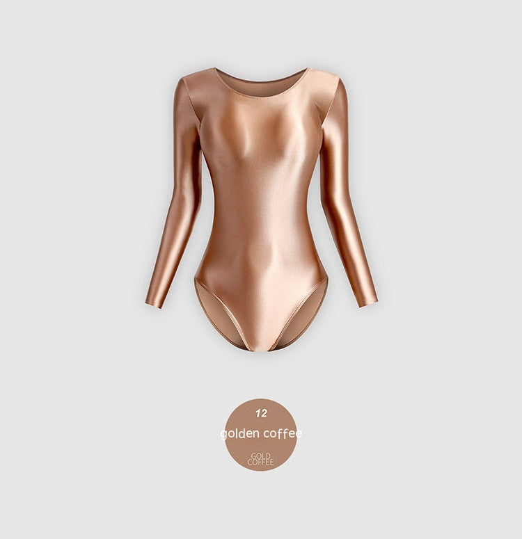 Women's Glossy Silk One-Piece Swimsuit Solid Color