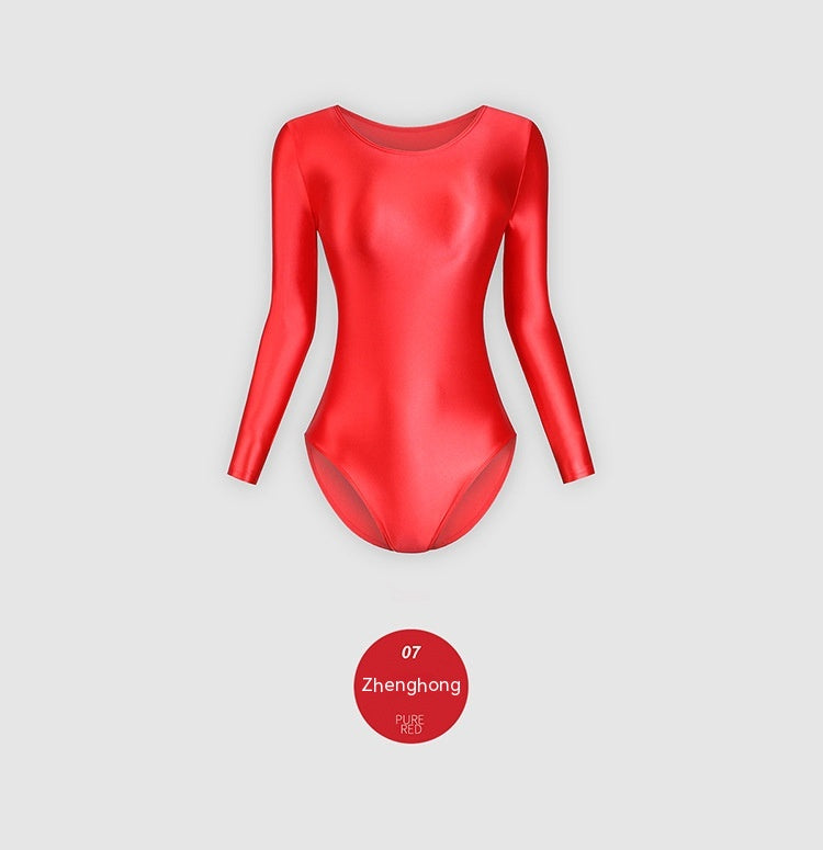 Women's Glossy Silk One-Piece Swimsuit Solid Color