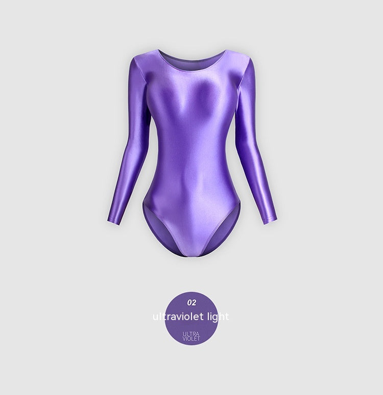 Women's Glossy Silk One-Piece Swimsuit Solid Color