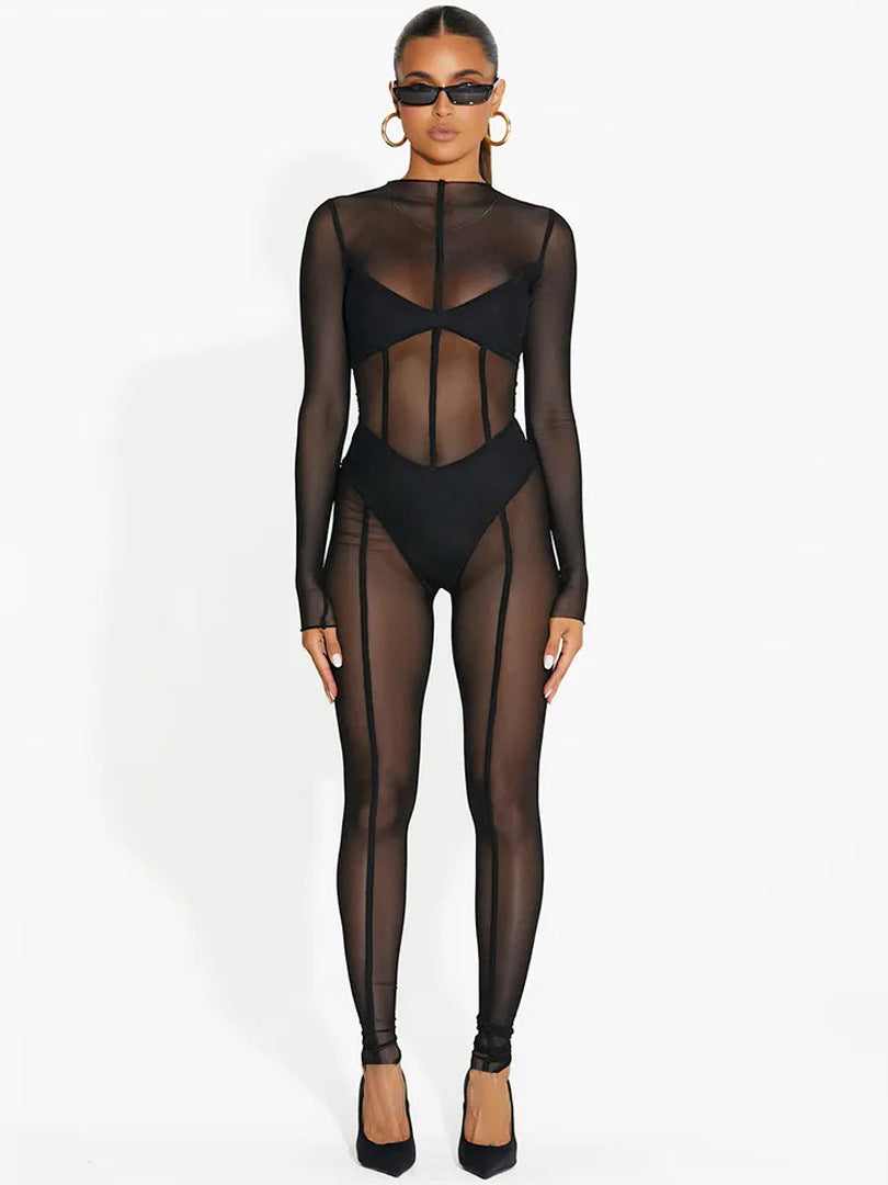 Women's Sheer Mesh Jumpsuit Fashion Bodysuit