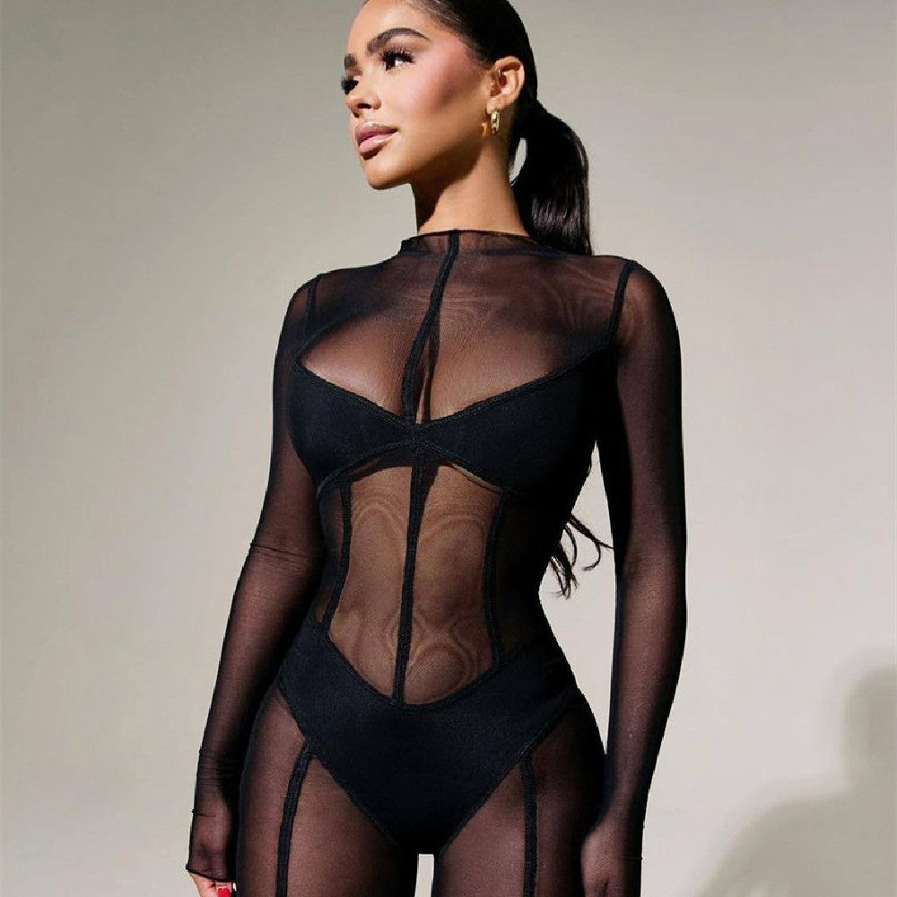 Women's Sheer Mesh Jumpsuit Fashion Bodysuit