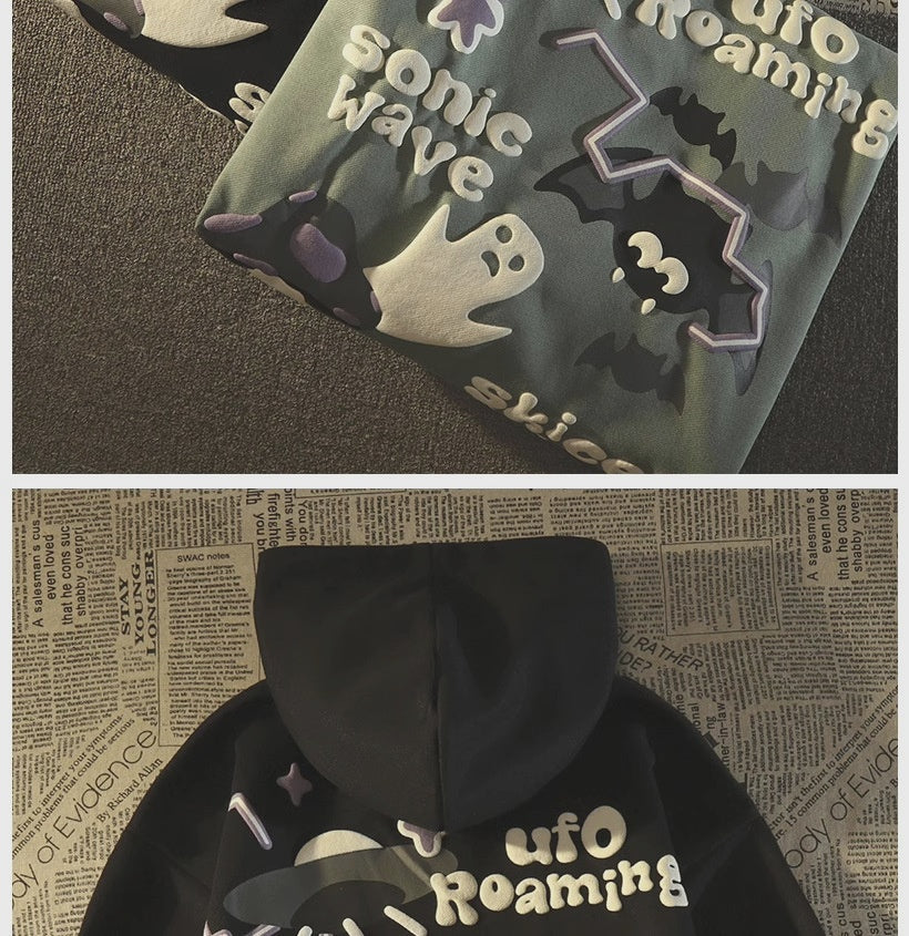 Retro Bat Ghost Oversized Hoodie