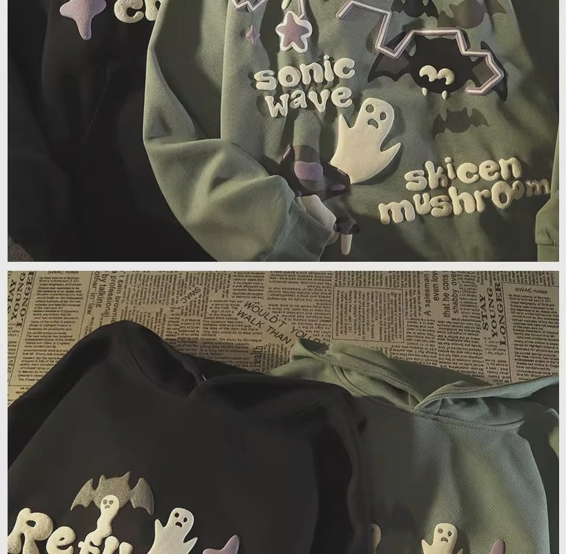 Retro Bat Ghost Oversized Hoodie