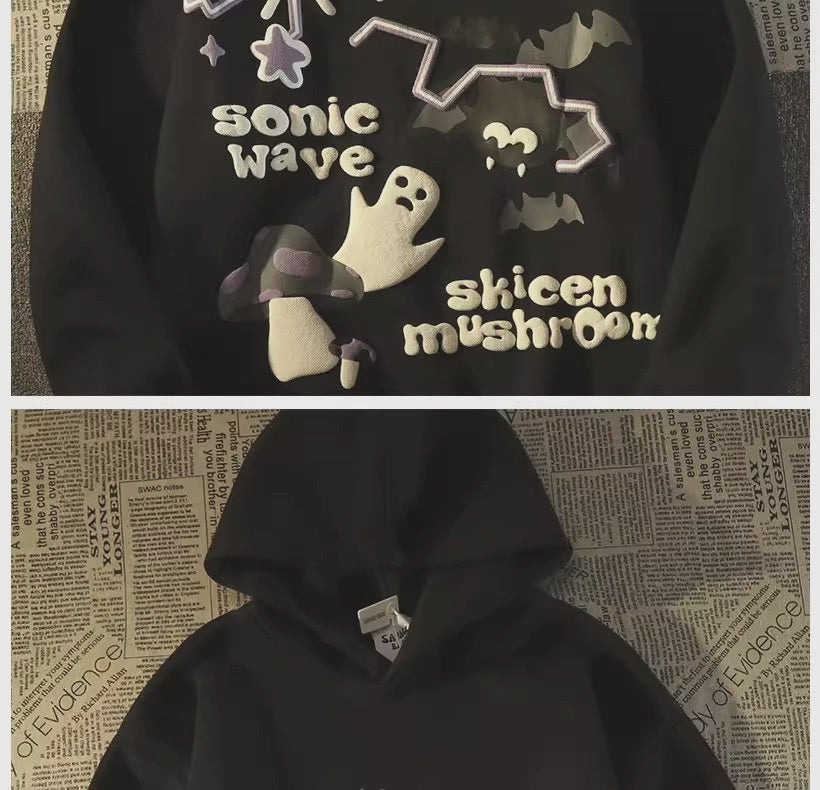 Retro Bat Ghost Oversized Hoodie
