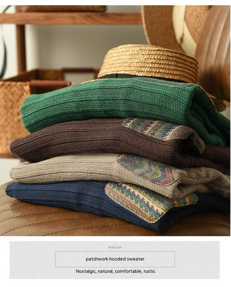 Casual Cotton Knitted Patch Hoodie for Women
