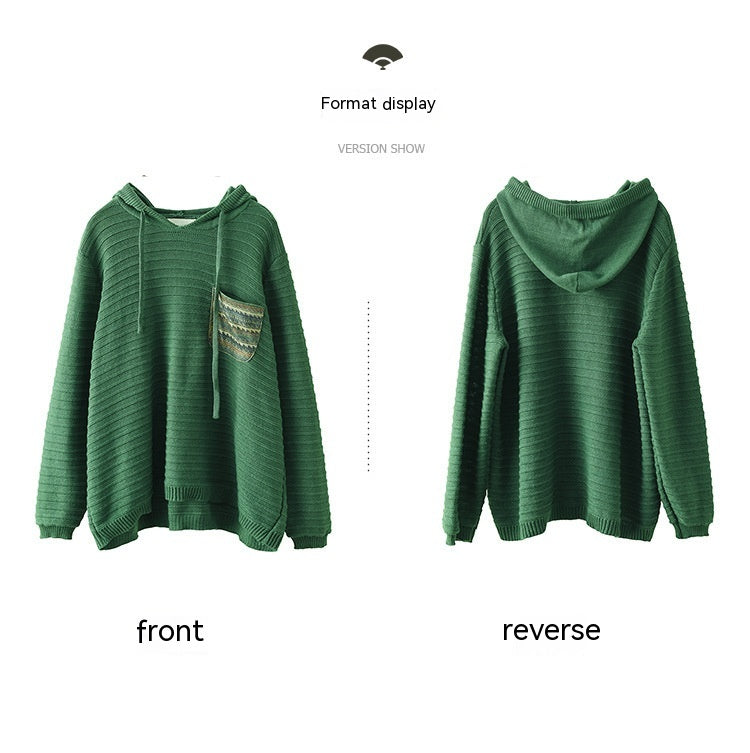 Casual Cotton Knitted Patch Hoodie for Women