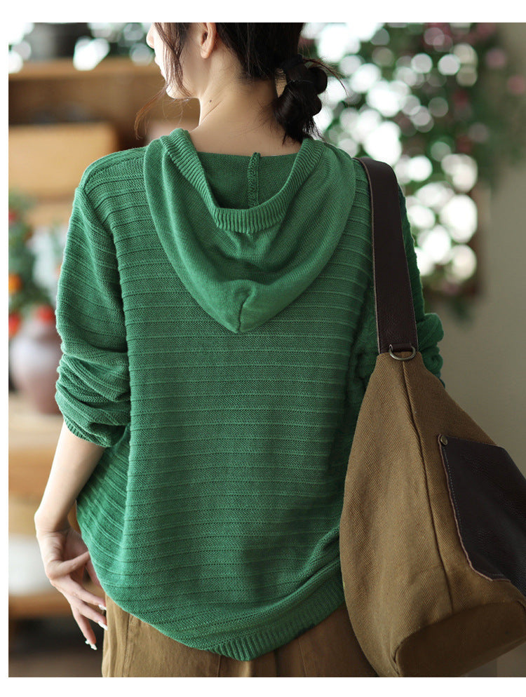 Casual Cotton Knitted Patch Hoodie for Women
