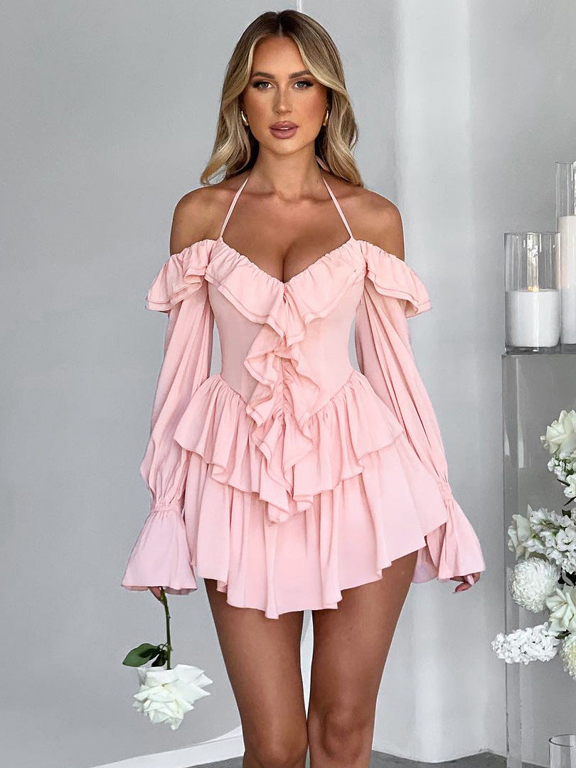 Women's Ruffled Long-Sleeve Romper Shorts