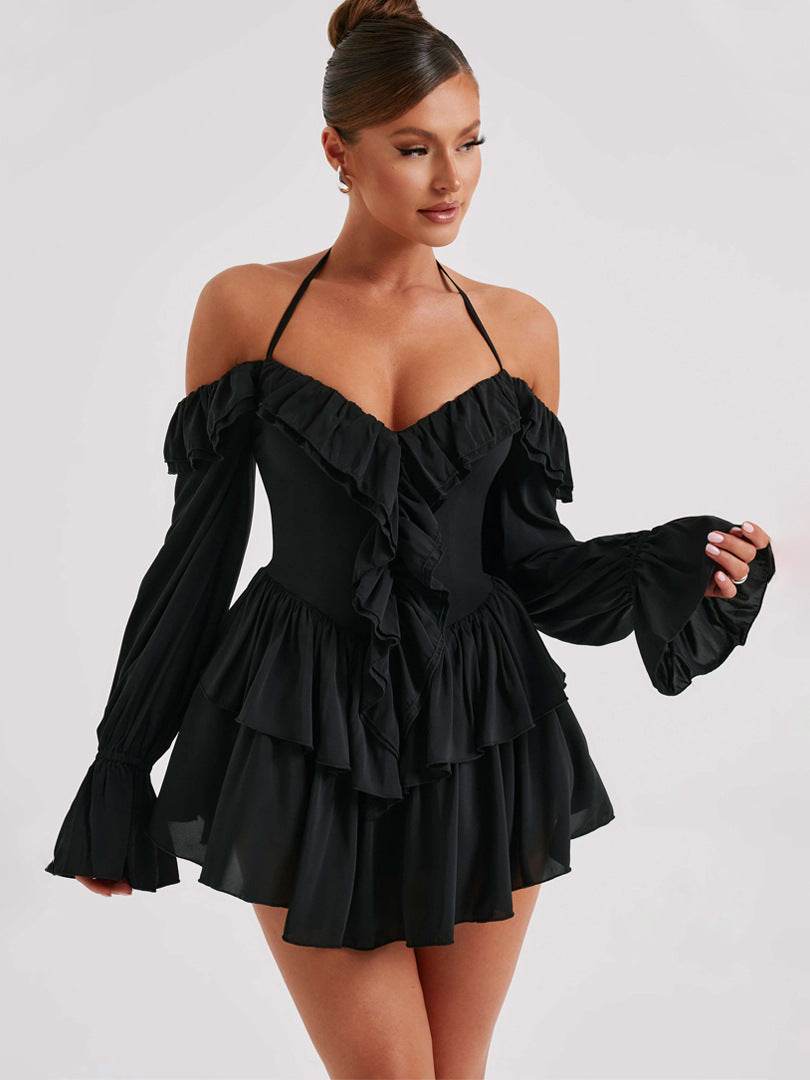 Women's Ruffled Long-Sleeve Romper Shorts