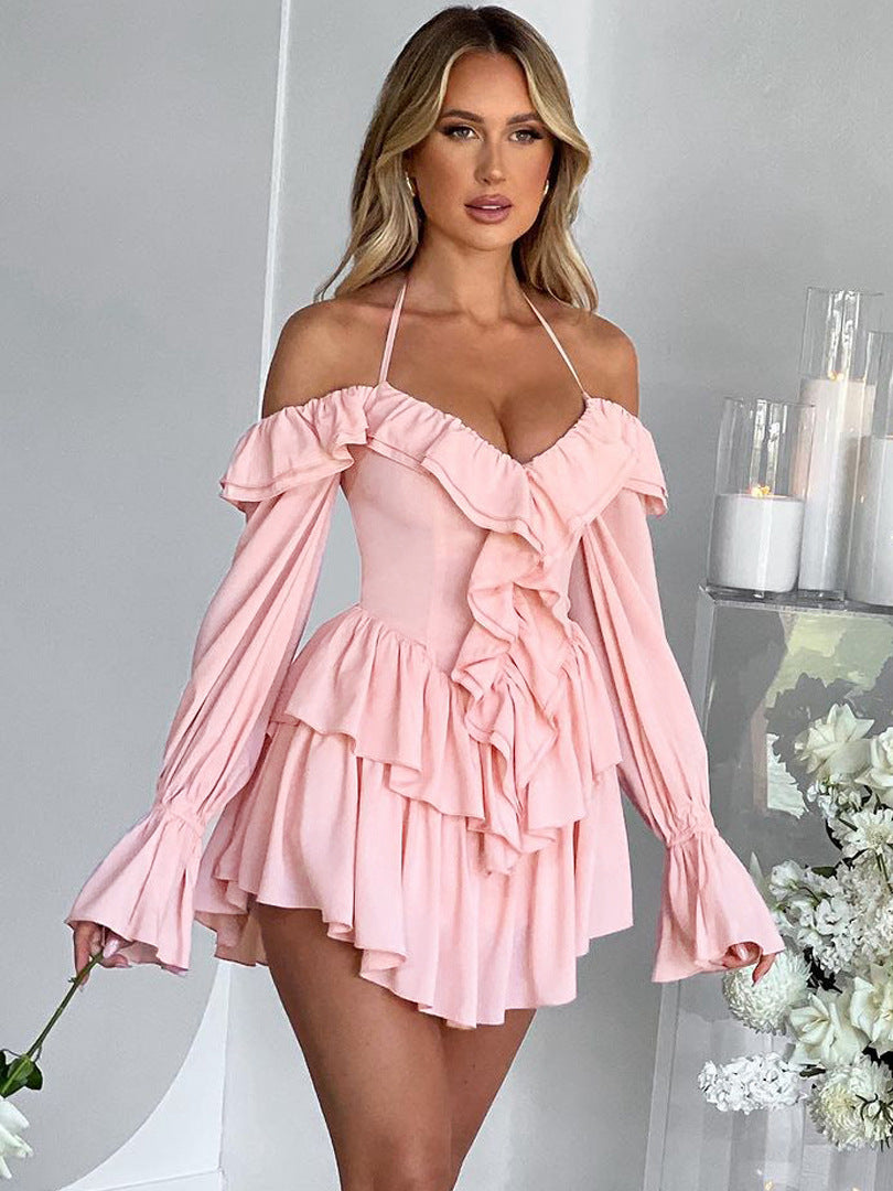 Women's Ruffled Long-Sleeve Romper Shorts