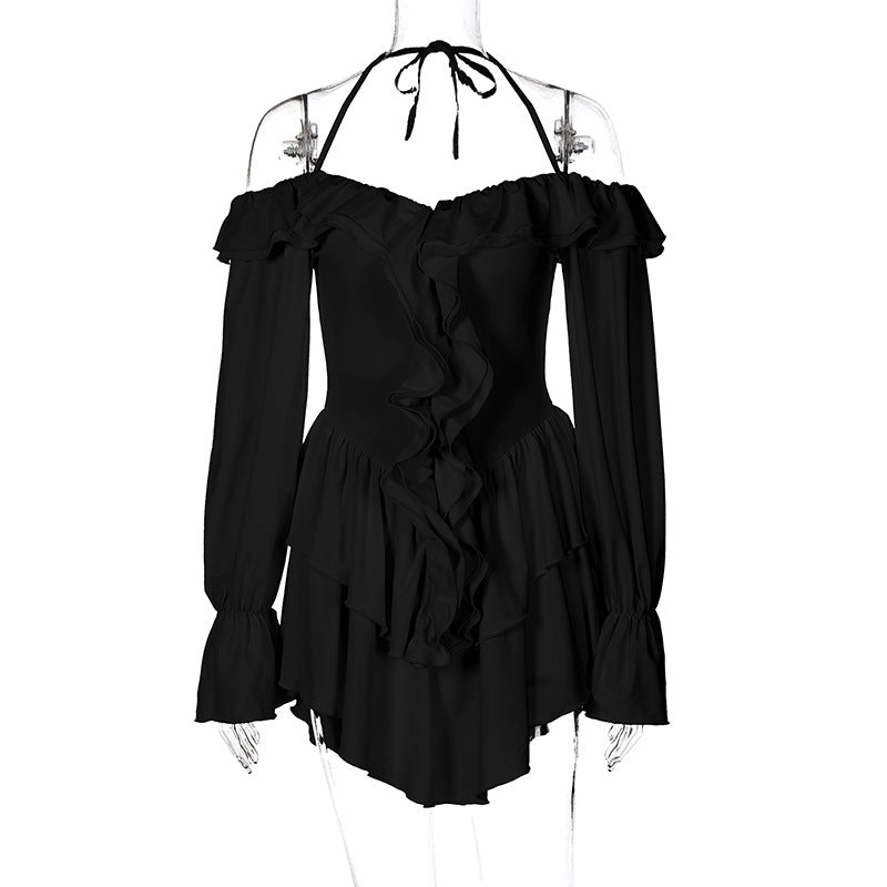 Women's Ruffled Long-Sleeve Romper Shorts