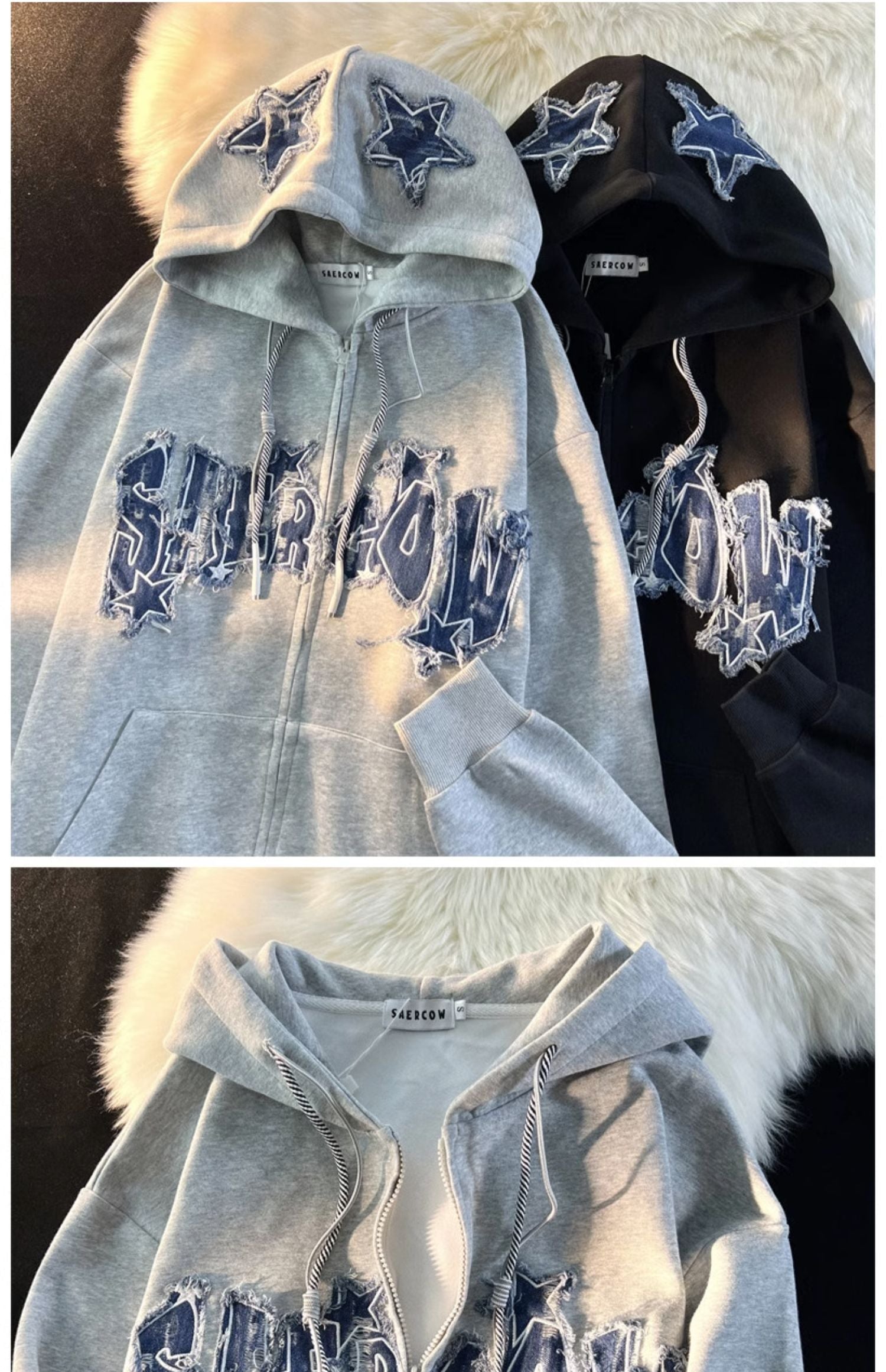 Women's Letter Zip-Up Hooded Cardigan Sweater