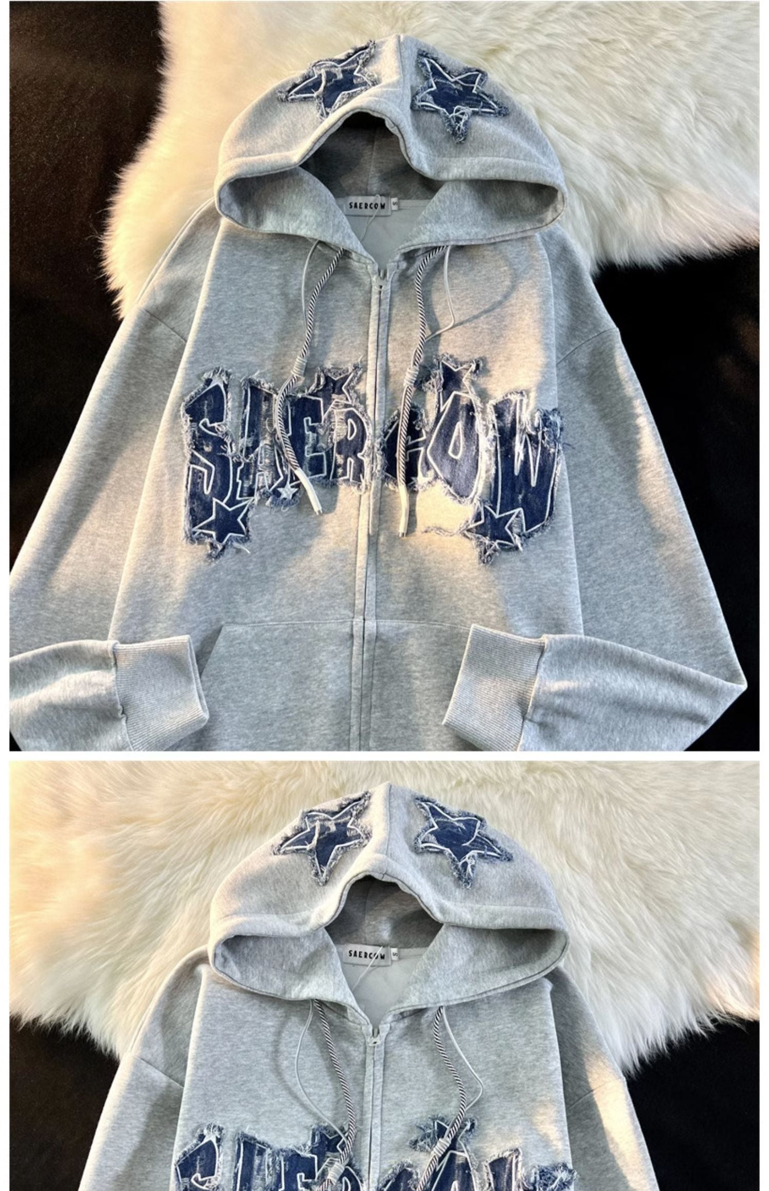 Women's Letter Zip-Up Hooded Cardigan Sweater