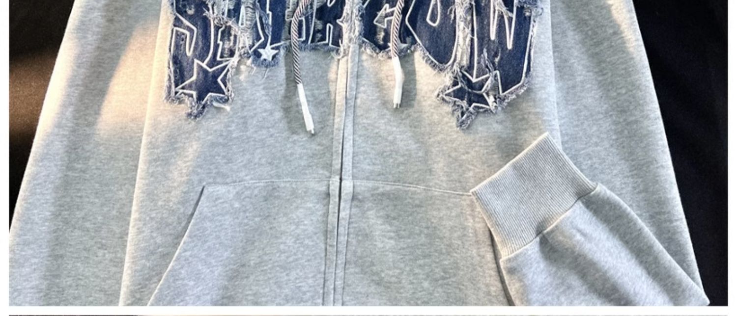 Women's Letter Zip-Up Hooded Cardigan Sweater