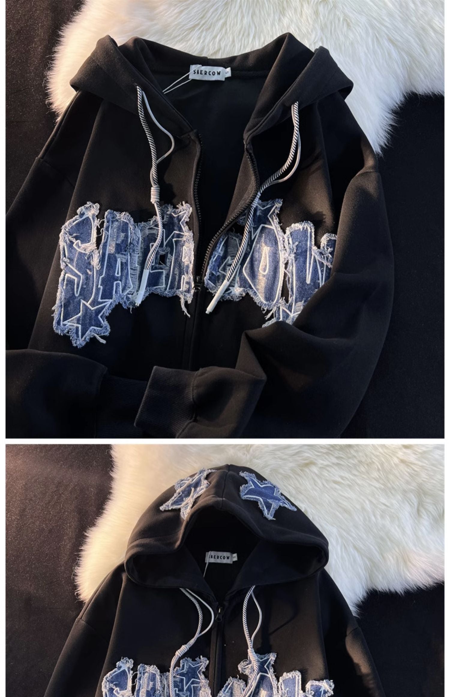 Women's Letter Zip-Up Hooded Cardigan Sweater