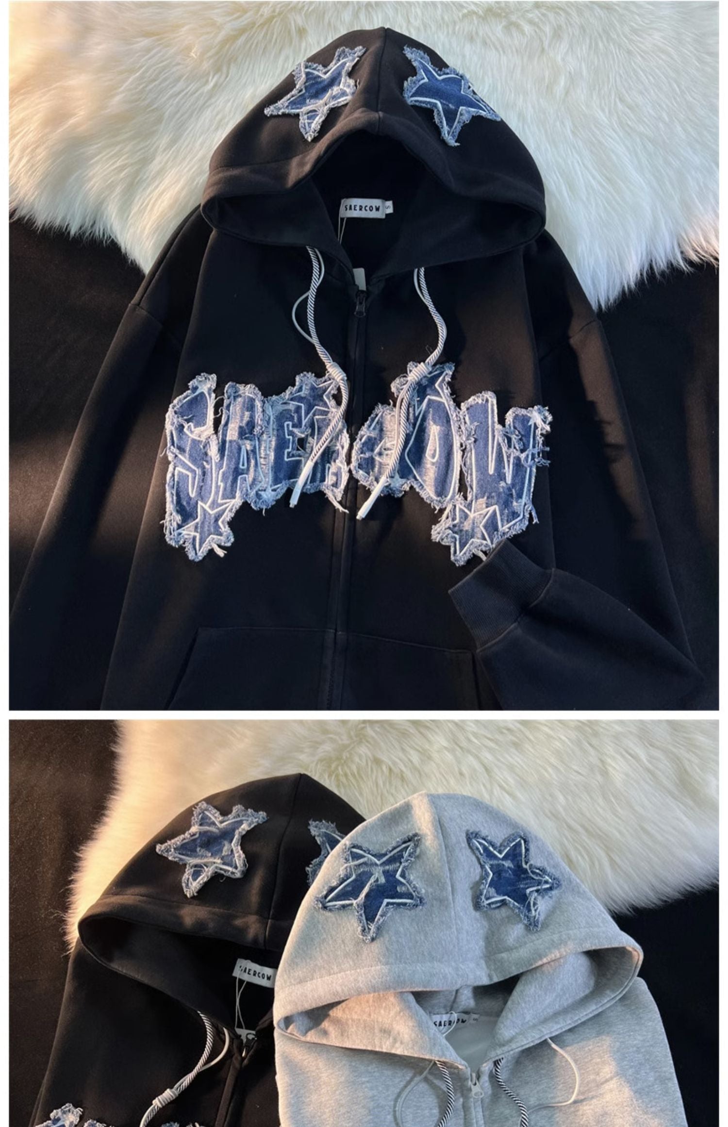 Women's Letter Zip-Up Hooded Cardigan Sweater