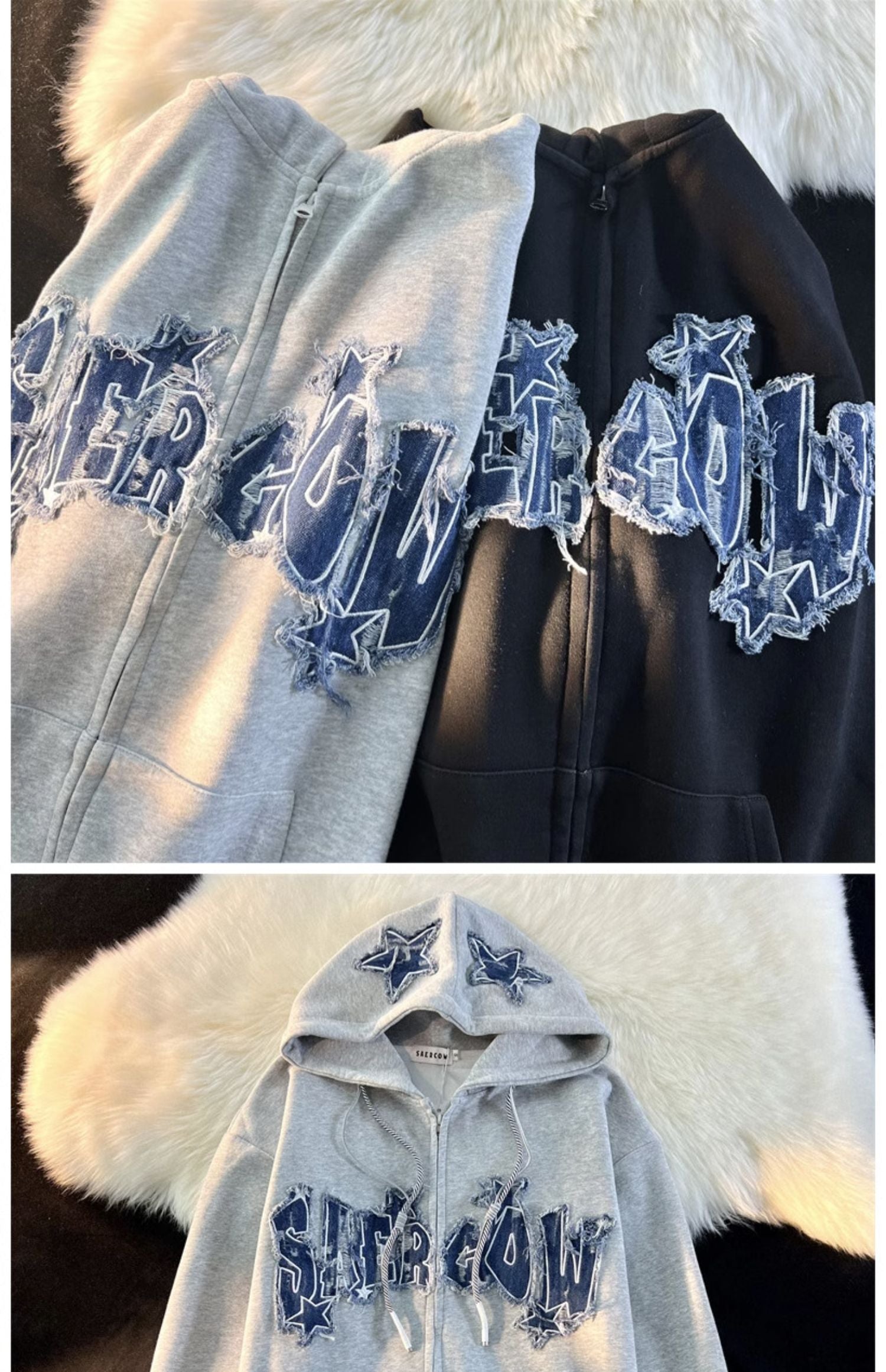Women's Letter Zip-Up Hooded Cardigan Sweater