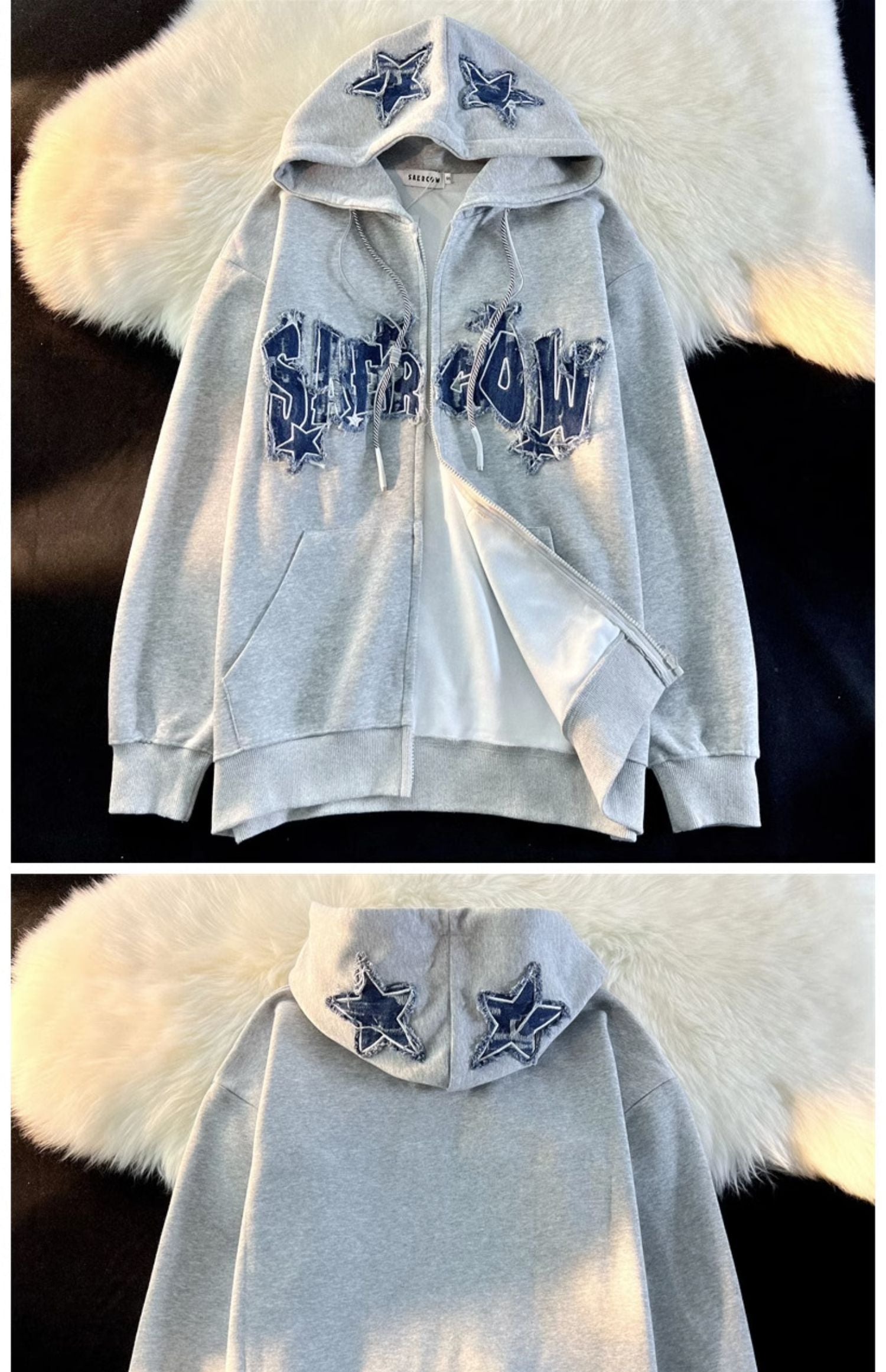 Women's Letter Zip-Up Hooded Cardigan Sweater
