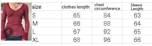 Women's Striped V-Neck Long Sleeve Casual Top