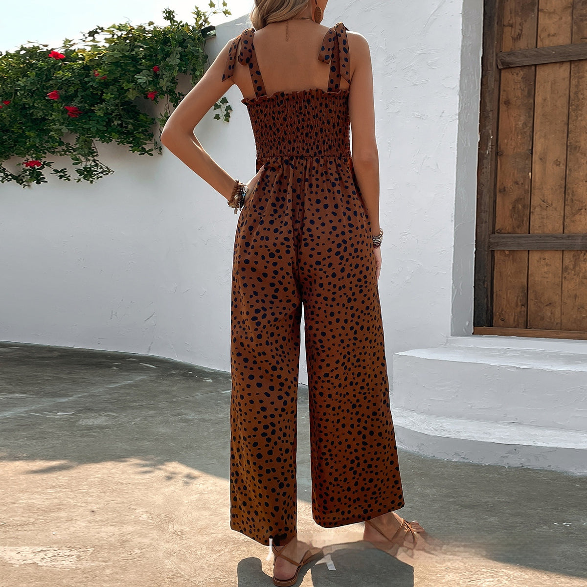 Chic Polka Dot Wide-Leg Jumpsuit with Pockets