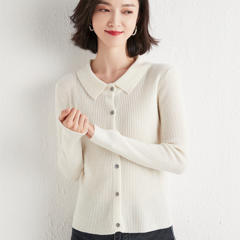 Polo Collar Slim Fit Slimming Long Sleeves Top Breasted Cardigan
