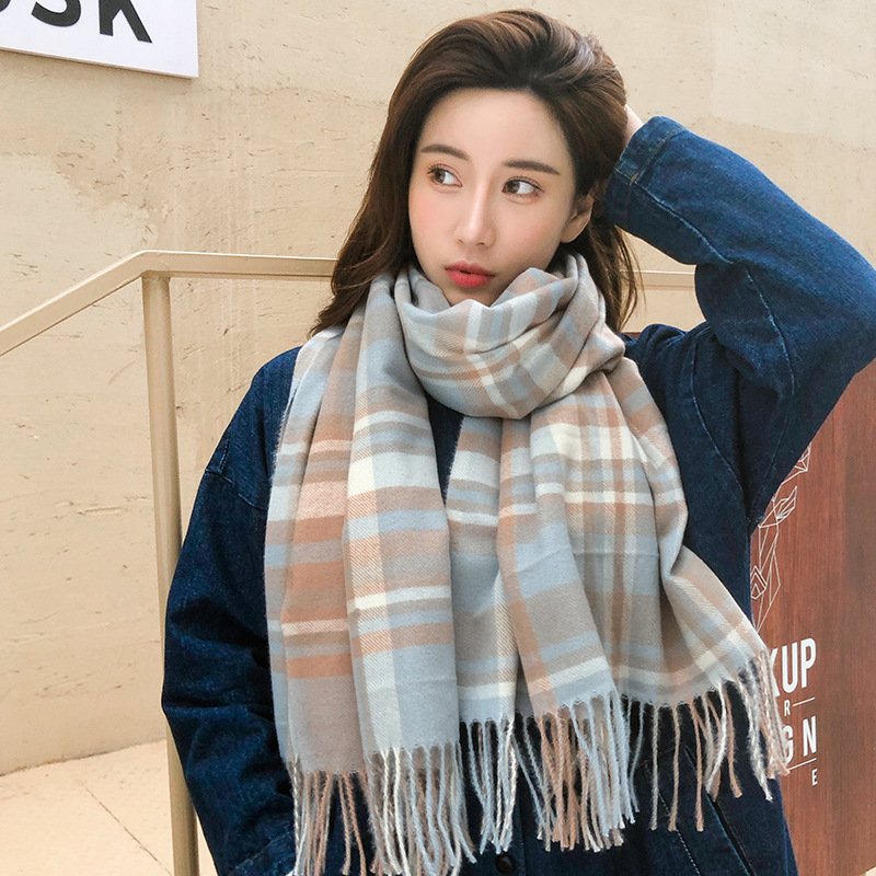 Autumn Winter Plaid Scarf for Women, Soft Imitation Cashmere