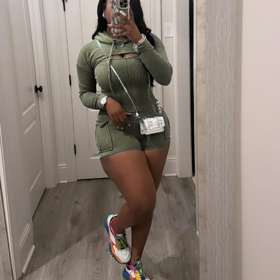 Women's Long Sleeve Hooded Jumpsuit Set for Casual Wear