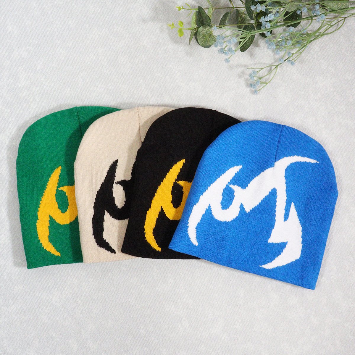 Flame Pattern Jacquard Knit Beanie Hats